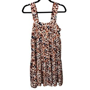 Adrienne Orange White Sleeveless‎ Square Neck Mini Dress Tiered NWT